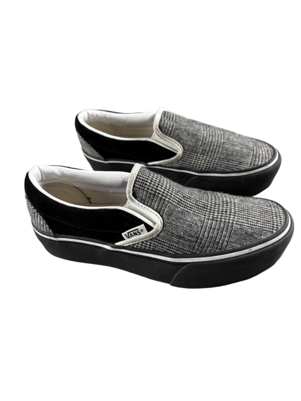 Women’s 7 Vans Classic Slip On Plaid Black White Canvas Skate Shoes